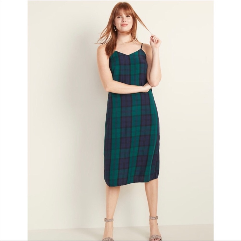 NWT Sleeveless Plaid Midi Slip Dress